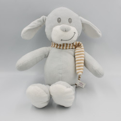 Doudou chien gris écharpe rayé beige POMMETTE