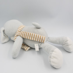 Doudou chien gris écharpe rayé beige POMMETTE