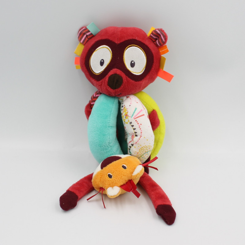 Doudou balle eveil raton laveur rouge Georges LILLIPUTIENS