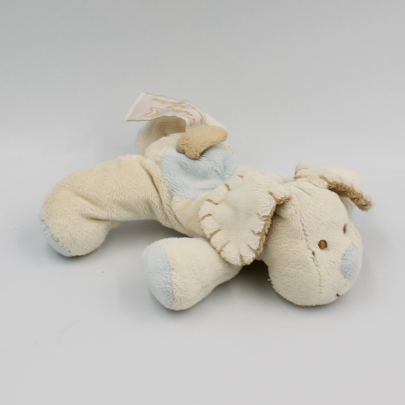 Petit Doudou chien blanc bleu beige TIAMO COLLECTION