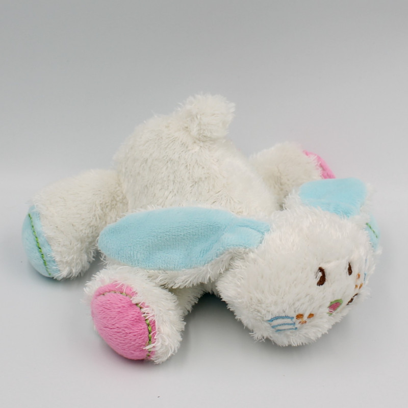 Doudou lapin blanc bleu rose étoiles CENTRAL VET