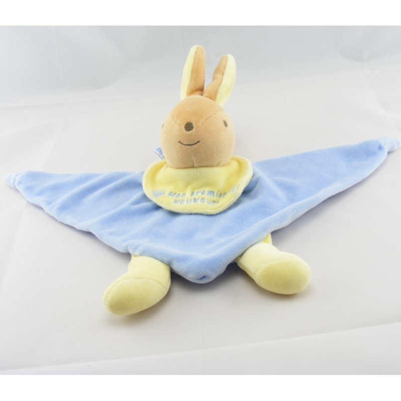 Doudou plat triangle lapin bleu jaune mon premier NOUNOURS