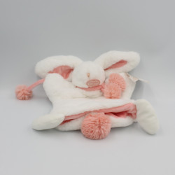 Doudou et Compagnie plat marionnette lapin blanc rose clair Pompon