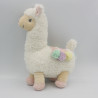 Doudou peluche lama blanc rose vert jaune mauve TEX