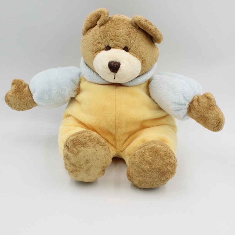 Doudou ours marron jaune bleu QUELLE LA SOURCE