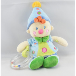 Doudou clown bleu avec hochet et miroir NICOTOY