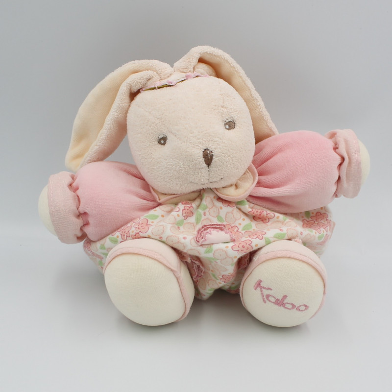 Doudou Lapin boule lilirose fleurs bonnet rose Kaloo 25 cm