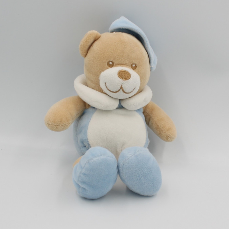 Doudou ours bleu blanc beige MES PETITS CAILLOUX CMP