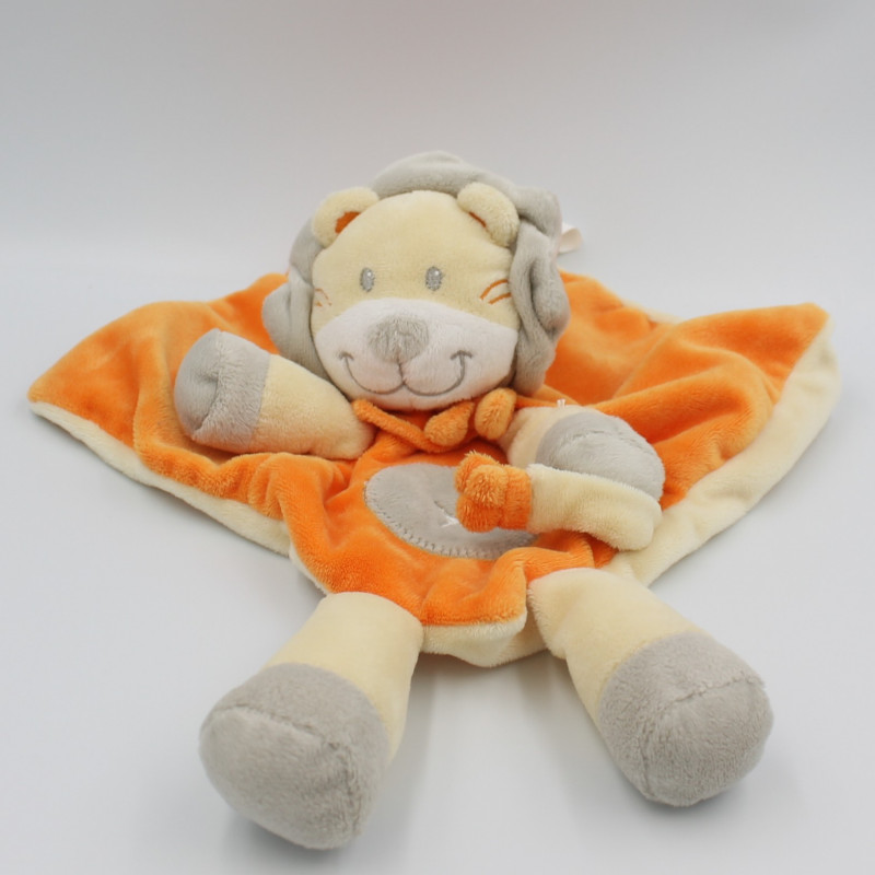 Doudou plat lion jaune orange gris NICOTOY