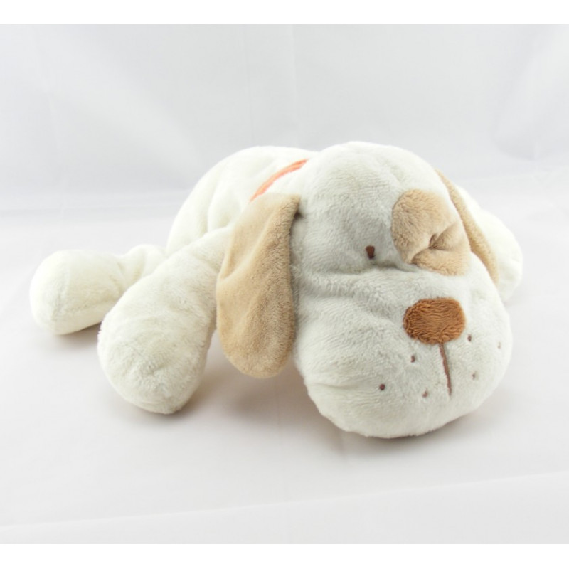 Doudou chien blanc cocard beige collier rouge KIABI