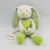 Doudou musical lapin blanc vert gris pois oiseau NICOTOY