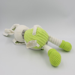 Doudou musical lapin blanc vert gris pois oiseau NICOTOY