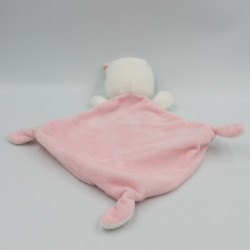 Doudou plat ours rose blanc plume indien MOTS D'ENFANTS