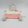 Doudou plat lapin rose blanc gris plume indien MOTS D'ENFANTS