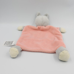 Doudou plat lapin rose blanc gris plume indien MOTS D'ENFANTS