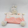 Doudou plat lapin rose blanc gris plume indien MOTS D'ENFANTS