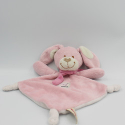 Doudou plat lapin rose blanc écharpe NICOTOY