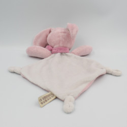 Doudou plat lapin rose blanc écharpe NICOTOY