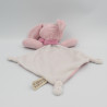 Doudou plat lapin rose blanc écharpe NICOTOY