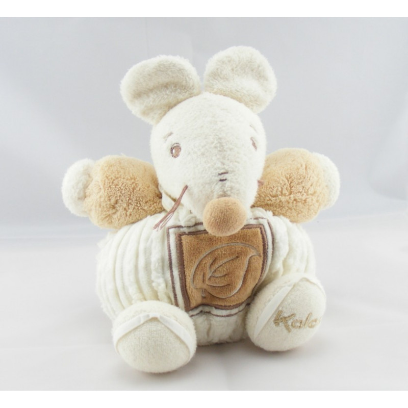 Doudou boule souris blanc marron feuille Pure KALOO 