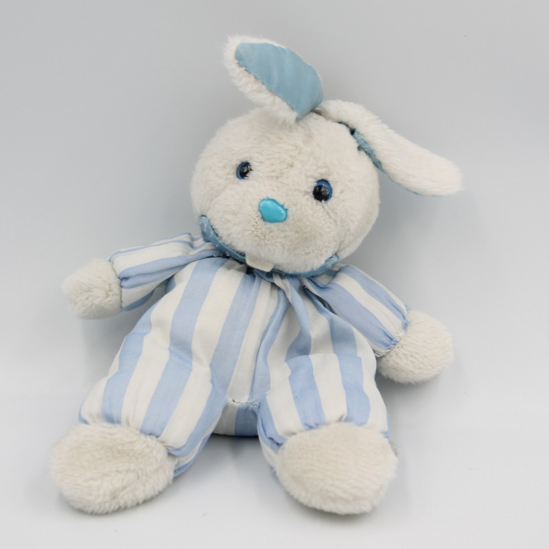 Doudou lapin blanc rayé bleu Pampers Vintage