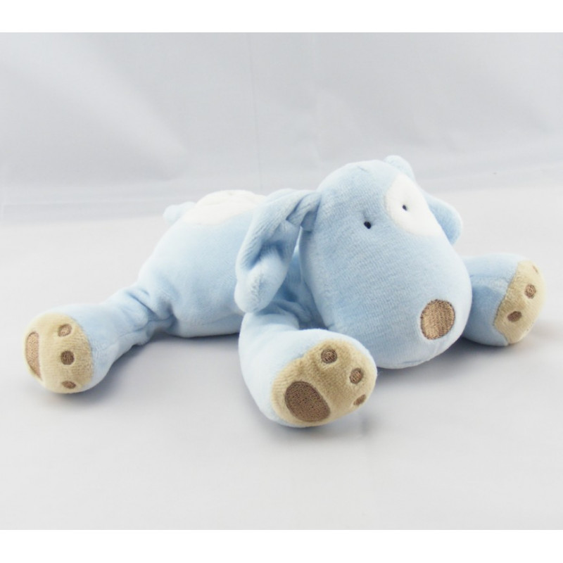 Doudou chien couché vert cocard blanc OBAIBI