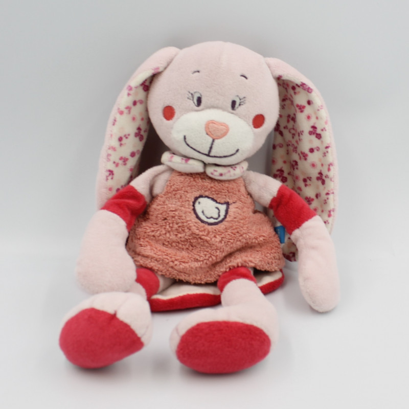 Doudou lapin rose fleurs oiseau mouchoir TEX BABY