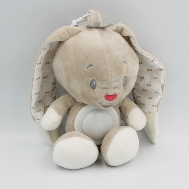 Doudou veilleuse lapin beige blanc noeuds AUCHAN BABY
