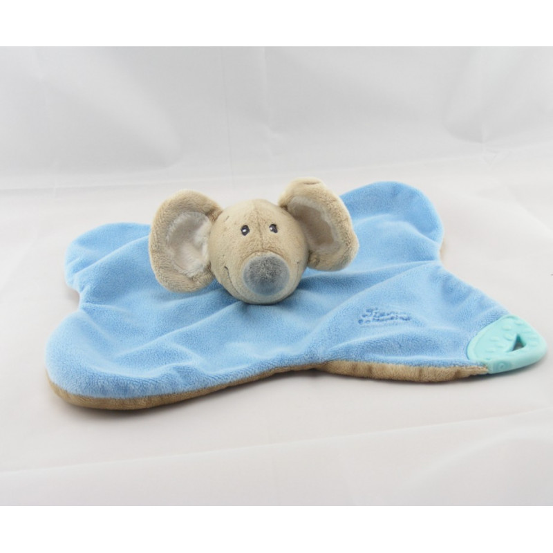 Doudou plat dentition lapin vert bleu TIAMO COLLECTION