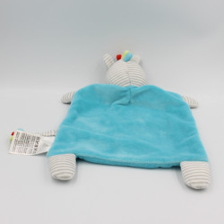 Doudou plat zèbre bleu blanc gris rayé MOTS D'ENFANTS