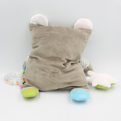 Doudou coussin ours gris blanc bleu bébé lapin hochet OBAIBI