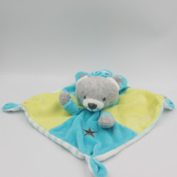 Doudou plat lapin gris bleu vert rayé si mignon Simba Toys