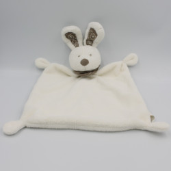 Doudou plat lapin blanc bandanas beige NICOTOY
