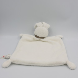 Doudou plat lapin blanc bandanas beige NICOTOY