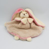 Doudou plat triangle lapin beige rose écru col pétale BUKOWSKI