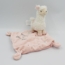 Doudou peluche lama blanc rose vert jaune mauve mouchoir TEX