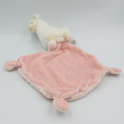 Doudou peluche lama blanc rose vert jaune mauve mouchoir TEX