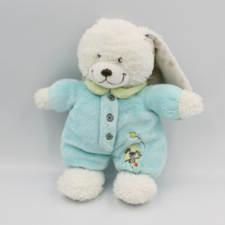 Doudou lapin blanc bleu vert TEX BABY