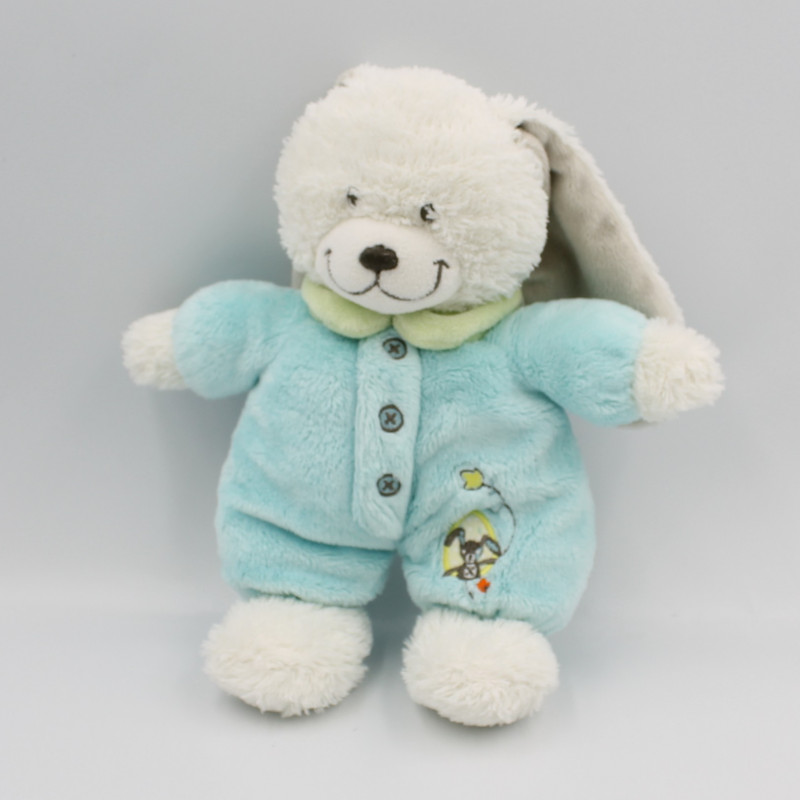 Doudou lapin blanc bleu vert TEX BABY