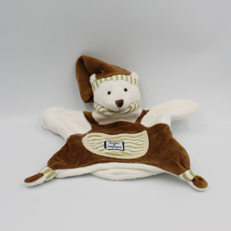 Doudou et compagnie marionnette ours marron blanc poche