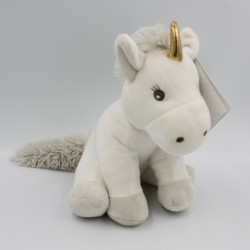 Doudou peluche licorne blanche grise ATMOSPHERA