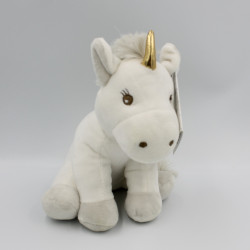 Doudou peluche licorne blanche grise ATMOSPHERA