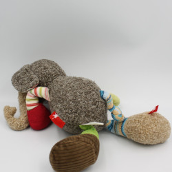 Doudou éléphant marron rouge bleu vert rayé SIGIKID