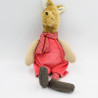 Peluche kangourou marron salopette rouge écharpe pois