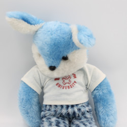 Ancienne Peluche lapin bleu blanc BOULGOM UNIVERSITY