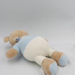 Doudou ours beige bleu blanc mouchoir AJENA