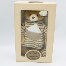 Doudou et compagnie ours beige rayé poche mouchoir Mon Doudou