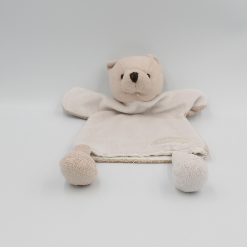 Doudou plat marionnette ours beige blanc CLARINS