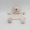 Doudou plat marionnette ours beige blanc CLARINS