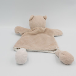 Doudou plat marionnette ours beige blanc CLARINS